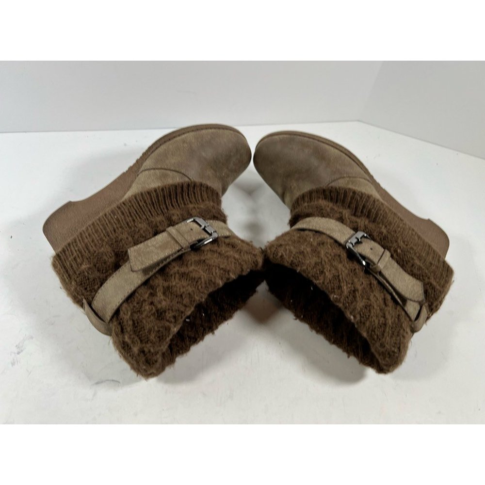 Mukluks Womens Winter Boots Brown Sweater Knit Ankle Wedge Low Heel Buckle 6 - Picture 6 of 8